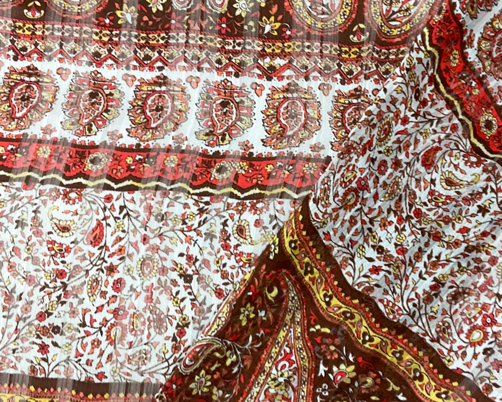 Brown-Multi Poly Paisley Print Satin Stripe Chiffon Woven Fabric - Image 2