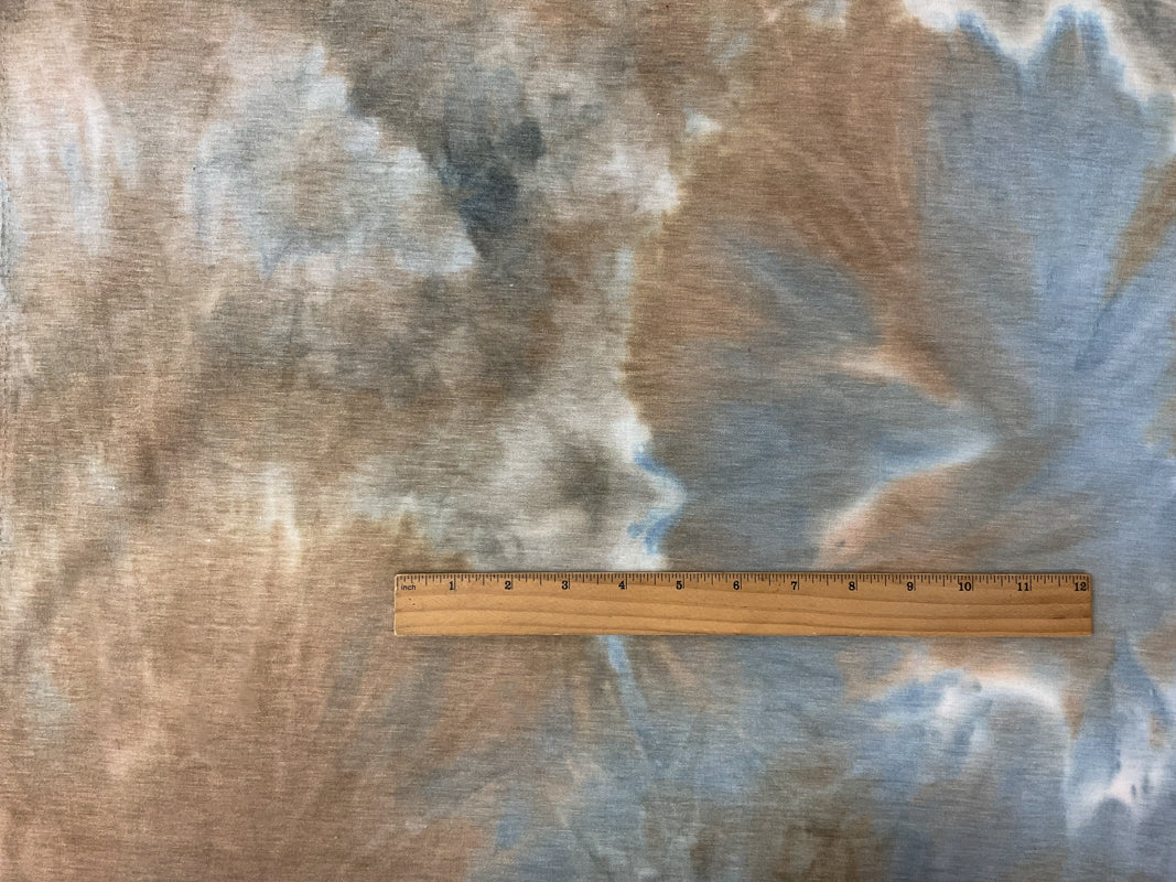 Brown-Multi Poly Rayon Spandex Stretch Tie Dye Fleece Knit Fabric - Image 3