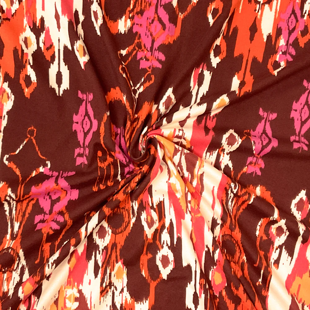 Brown-Multi Poly Spandex Stretch Abstract Print DB Jersey Knit Fabric