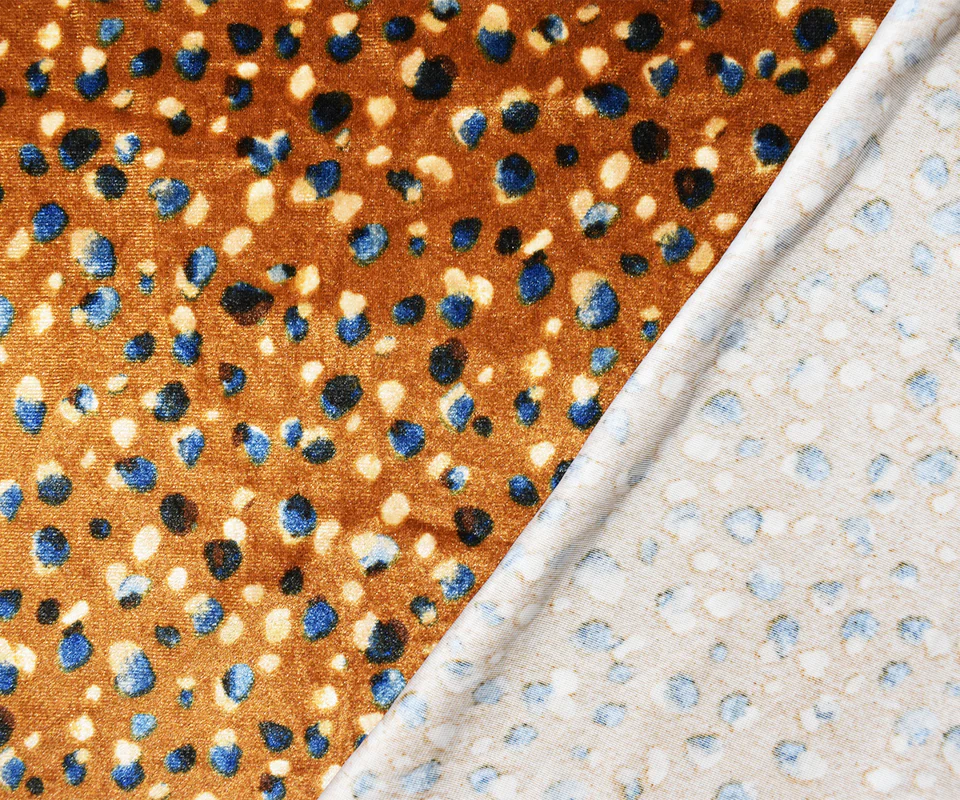 Brown-Multi Poly Stretch Abstract Printed Velvet Knit Fabric - Image 2