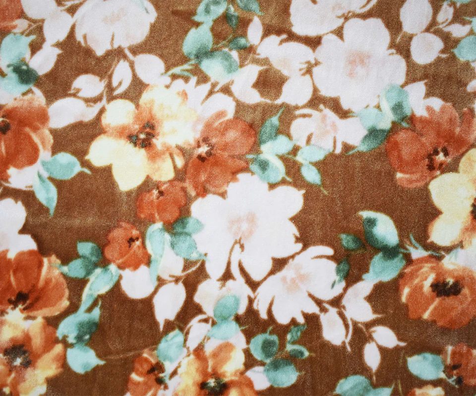 Brown-Multi Poly Stretch Spandex Floral Print Velvet Knit Fabric - Image 3