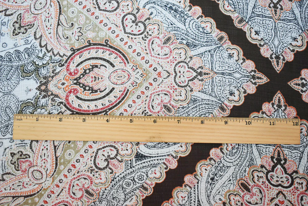 Brown-Orange-Multi Nylon Tile Baroque Printed Sheer Woven Fabric - Image 4