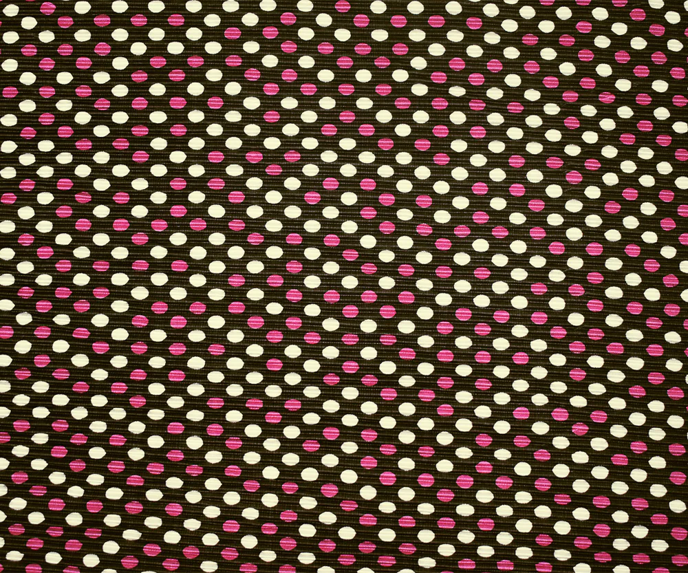 Brown-Pink-White Dot Printed Stretch Poly Pressed Pleated Satin Knit Fabric - Image 4