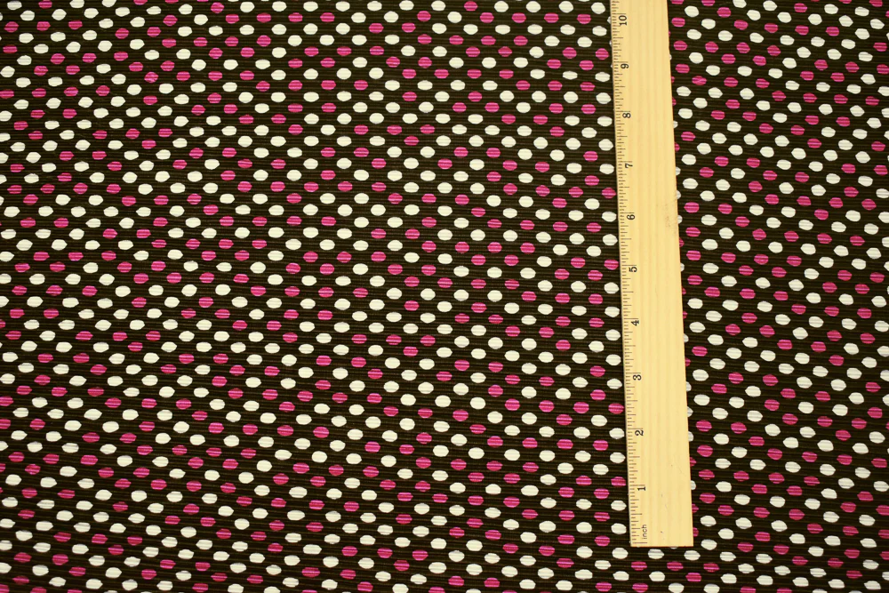Brown-Pink-White Dot Printed Stretch Poly Pressed Pleated Satin Knit Fabric - Image 5