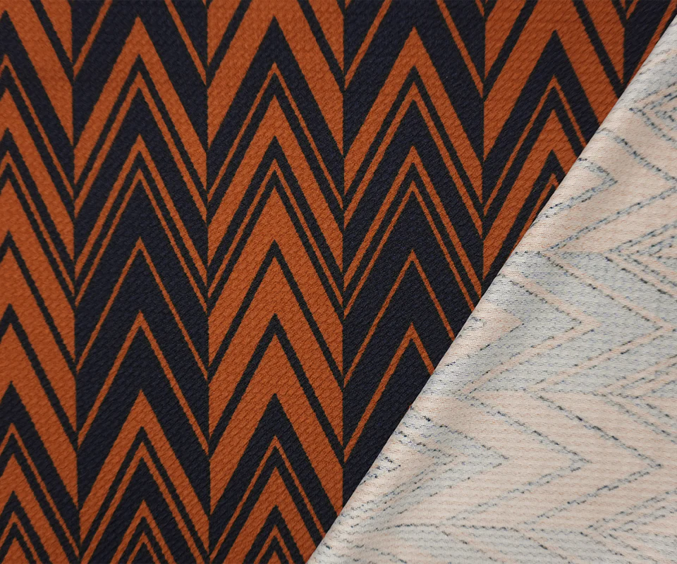 Brown Poly Abstract Chevron Print Liverpool Double Knit Fabric - Image 2