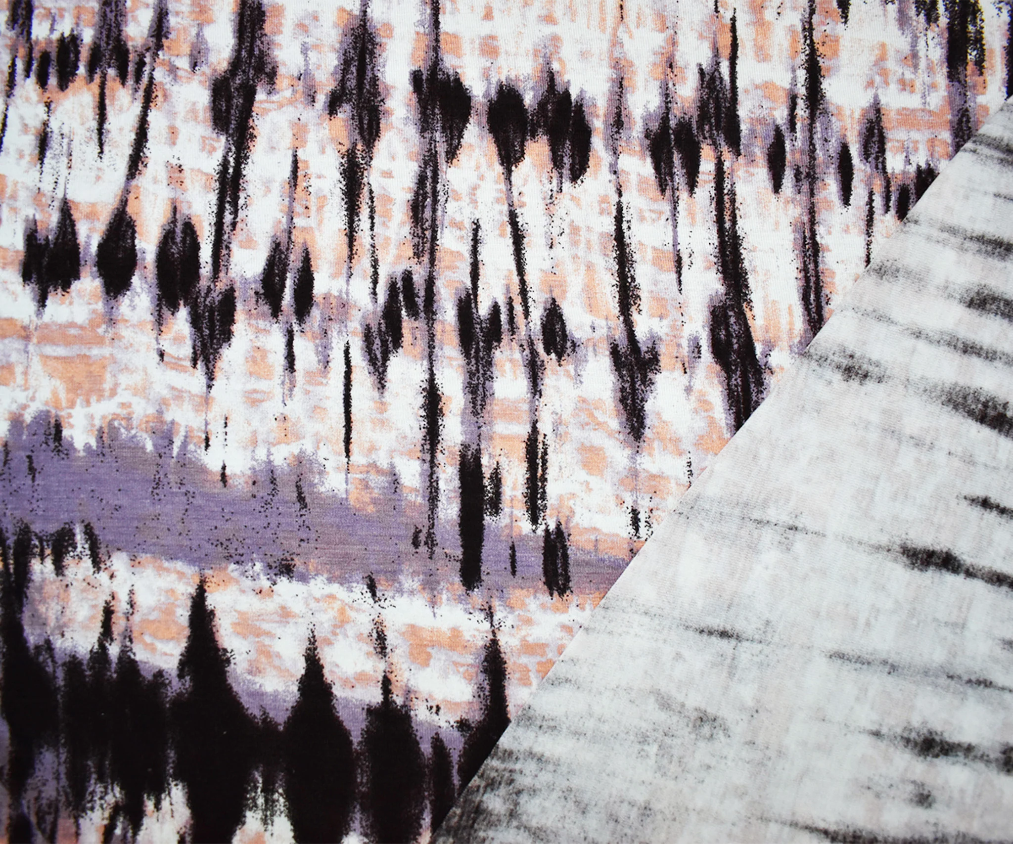 Brown-Purple-Multi Rayon Tie Dye Printed Jersey Knit Fabric - Image 2