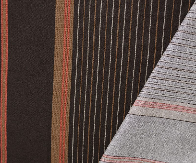 Brown-Red-Ivory Cotton Stripe Printed Woven Fabric - Image 2