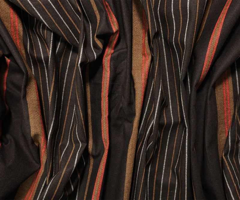 Brown-Red-Ivory Cotton Stripe Printed Woven Fabric - Image 3