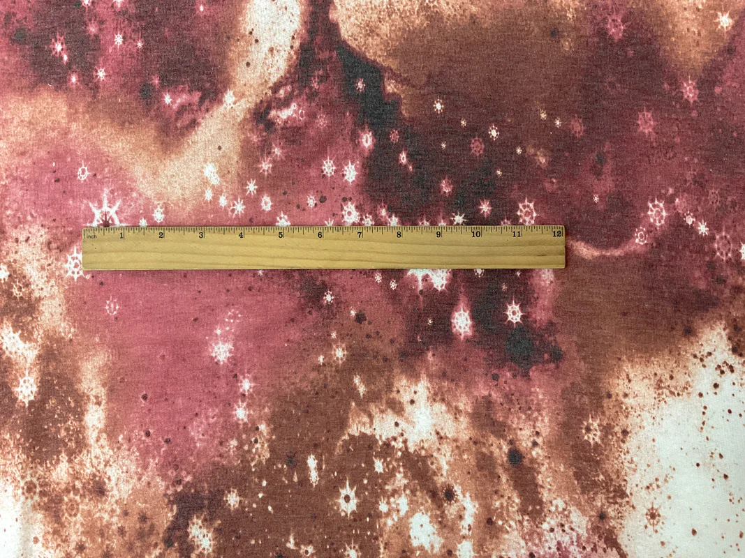 Brown-Red Poly Rayon Stretch Tie Dye French Terry Knit Fabric - Image 3