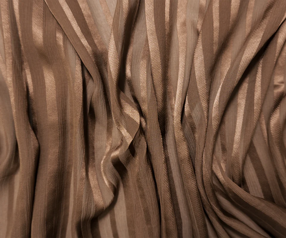 Brown Silk Vertical Stripe Chiffon-Satin Woven Fabric - Image 3