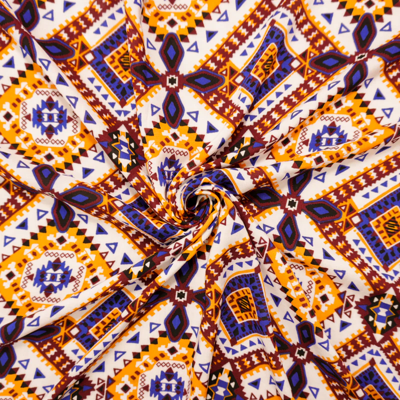 Brown-White-Multi Rayon Aztec Printed Voile Woven Fabric
