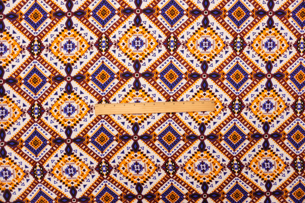Brown-White-Multi Rayon Aztec Printed Voile Woven Fabric - Image 4
