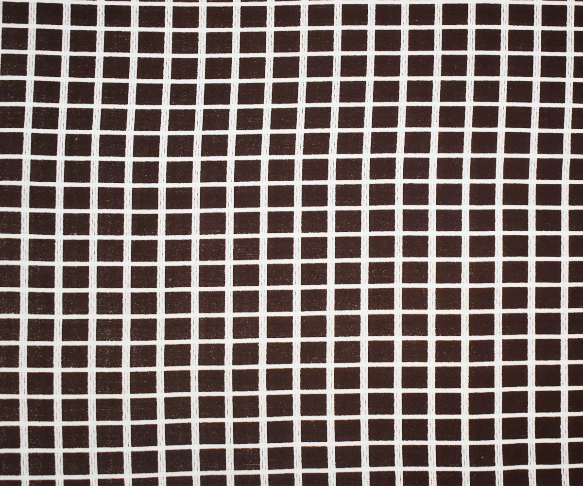 Brown-White Rayon Check Grid Printed Batiste Woven Fabric - Image 4