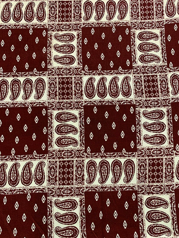 Burgundy and White Bandana Patchwork Print Rayon Challis Fabric - Image 2