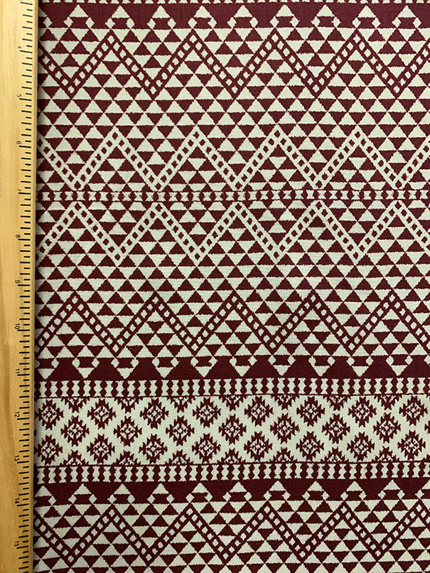 Burgundy and White Multi Print Rayon Challis Fabric - Image 4