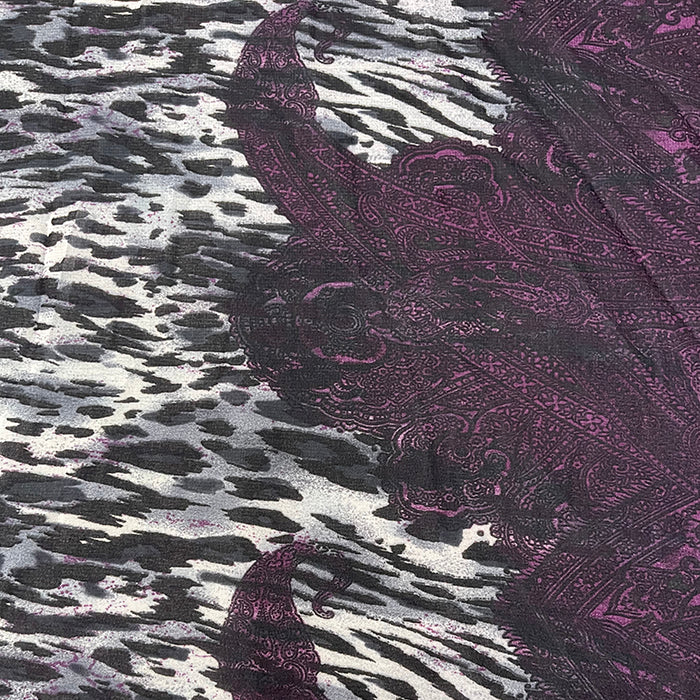 Burgundy Paisley Border Print Chiffon Fabric - Image 2