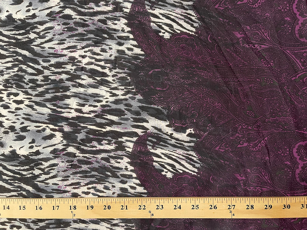 Burgundy Paisley Border Print Chiffon Fabric - Image 4