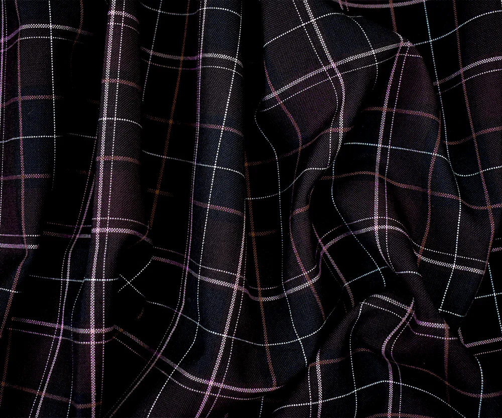 Burgundy Red-Black-Multi Poly-Wool Plaid Woven Shirting Fabric - Image 2