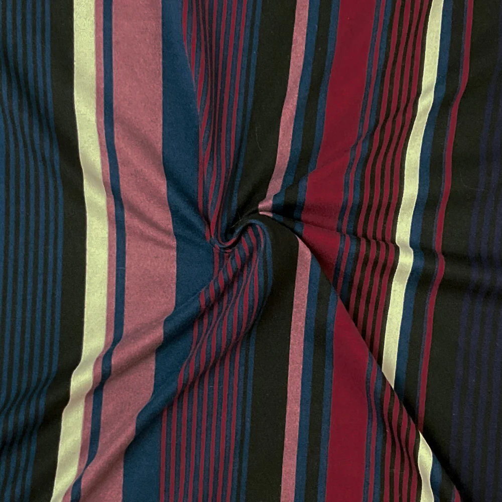 Burgundy Red-Multi Poly Spandex Stretch Stripe Print DB Jersey Knit Fabric