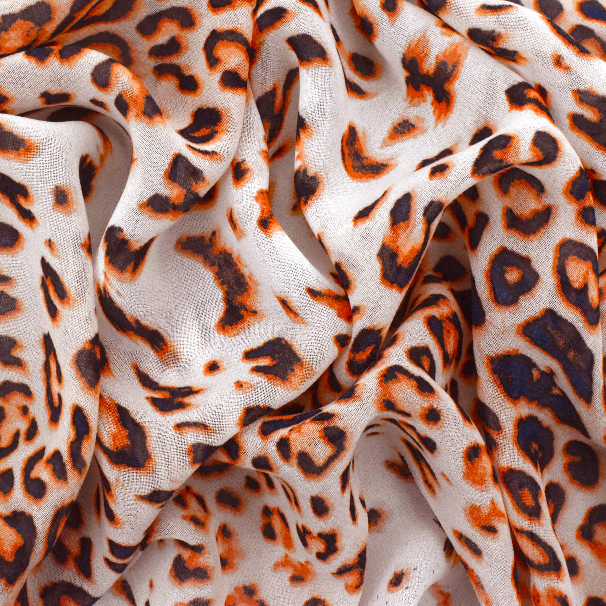 Burnt Orange-Navy-Ivory Leopard Printed Poly Chiffon Woven Fabric - Image 2