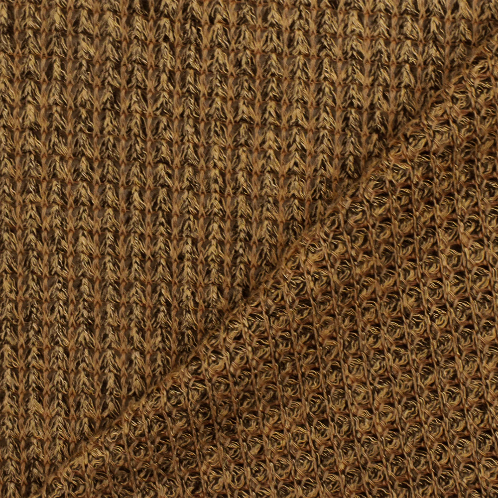 Camel Brown-Orange-Black Texture Stretch Thermal Knit Fabric - Image 2