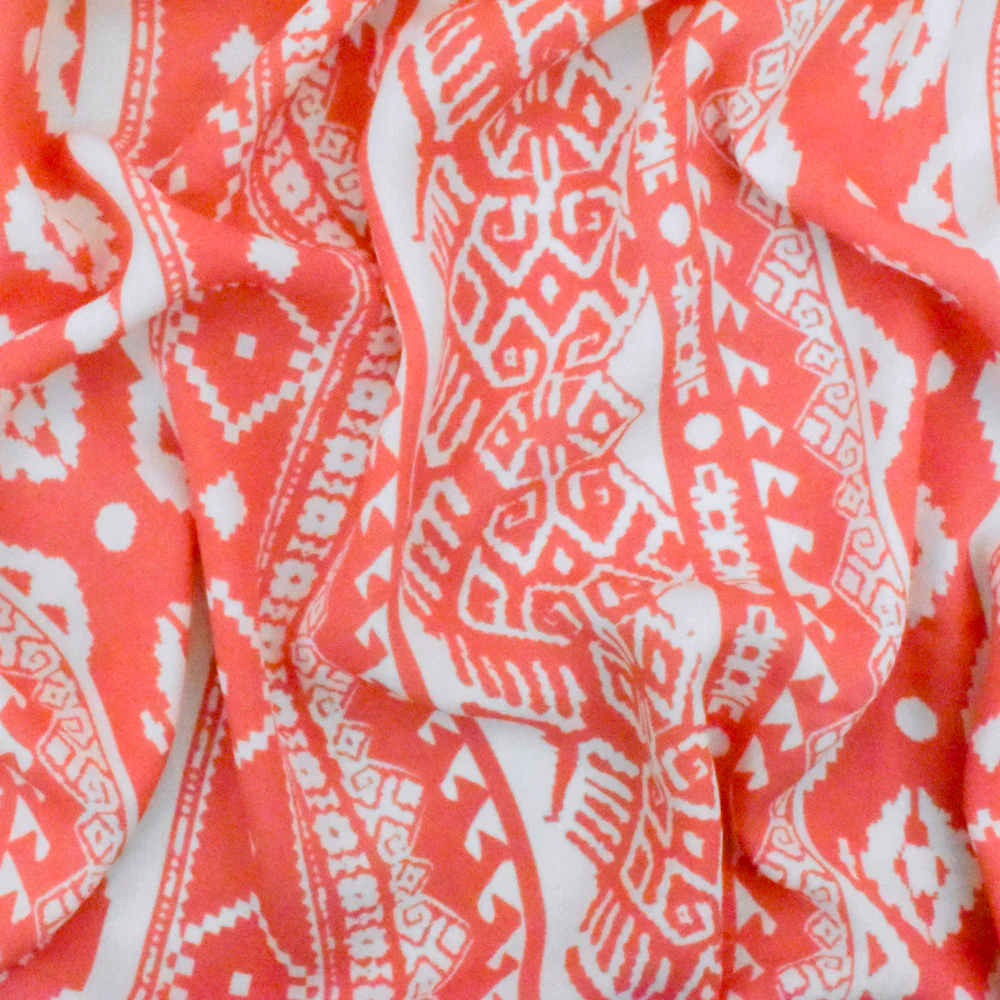 Carol Pink-Ivory Aztec Printed Polyester Georgette Woven Fabric - Image 3