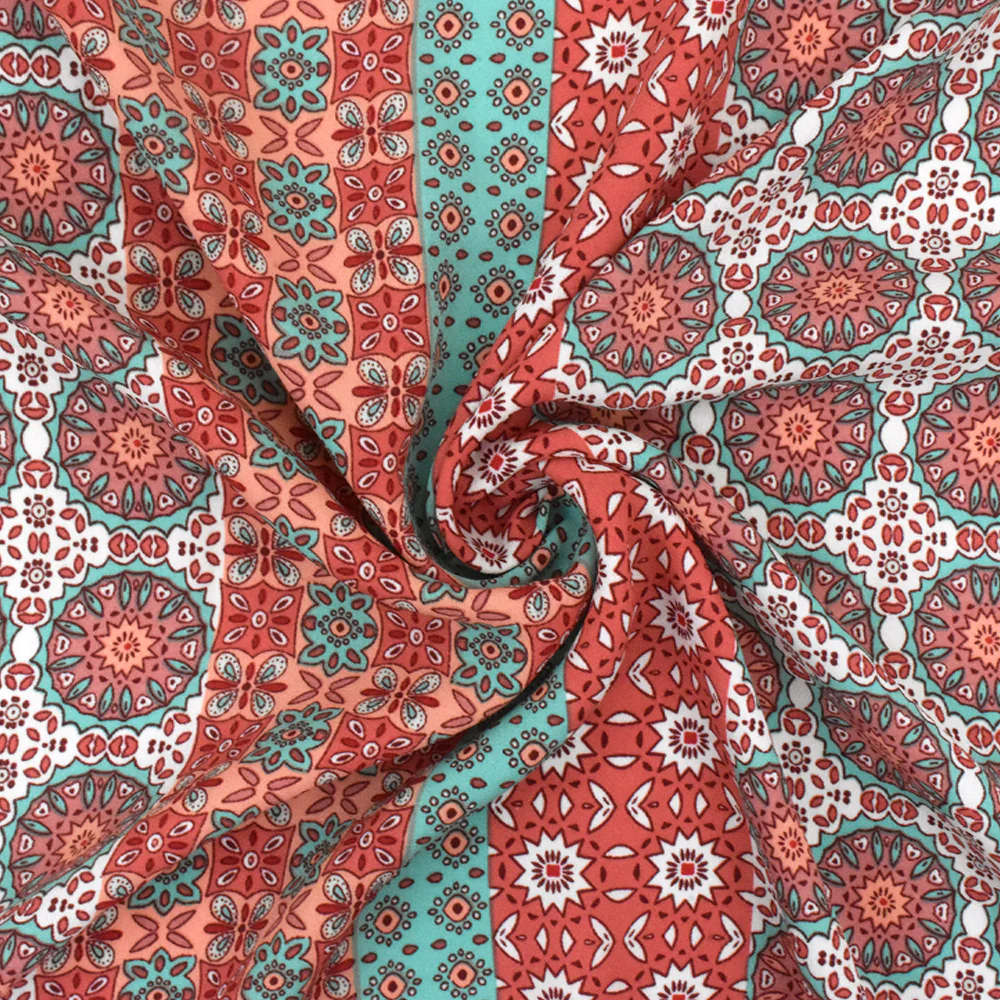 Carol Pink-Teal-Multi Moroccan Printed Polyester Georgette Woven Fabric - Image 2
