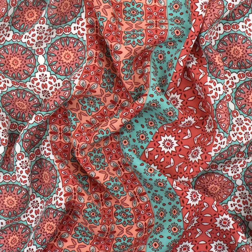 Carol Pink-Teal-Multi Moroccan Printed Polyester Georgette Woven Fabric - Image 3