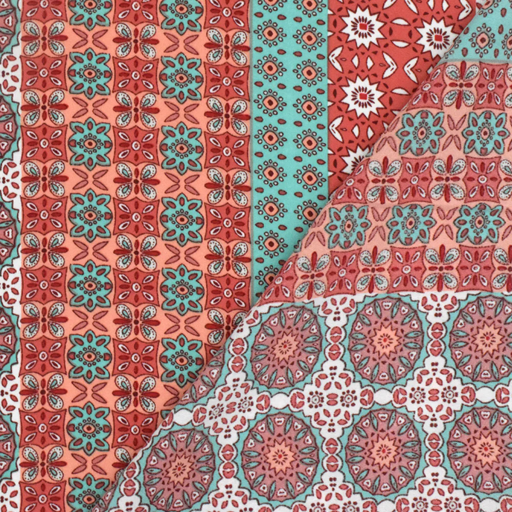 Carol Pink-Teal-Multi Moroccan Printed Polyester Georgette Woven Fabric - Image 4