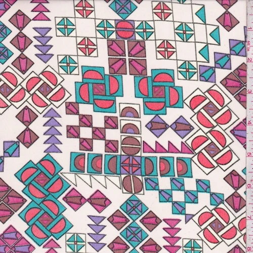 Champagne Pink Multi Geo Block Crepe Georgette Fabric
