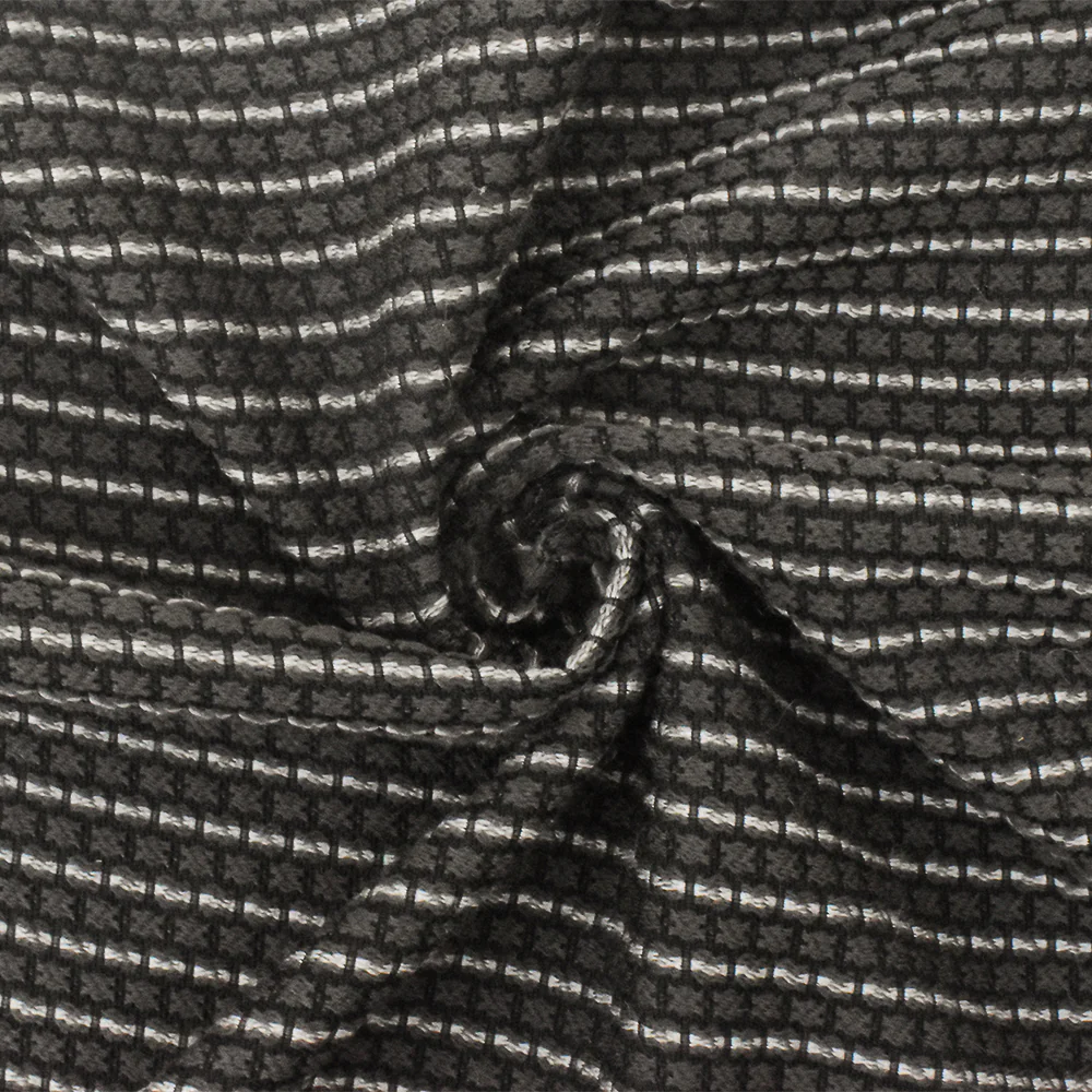 Charcoal Gray-Black Stripe Poly Acrylic Reversible Dobby Woven Fabric - Image 2
