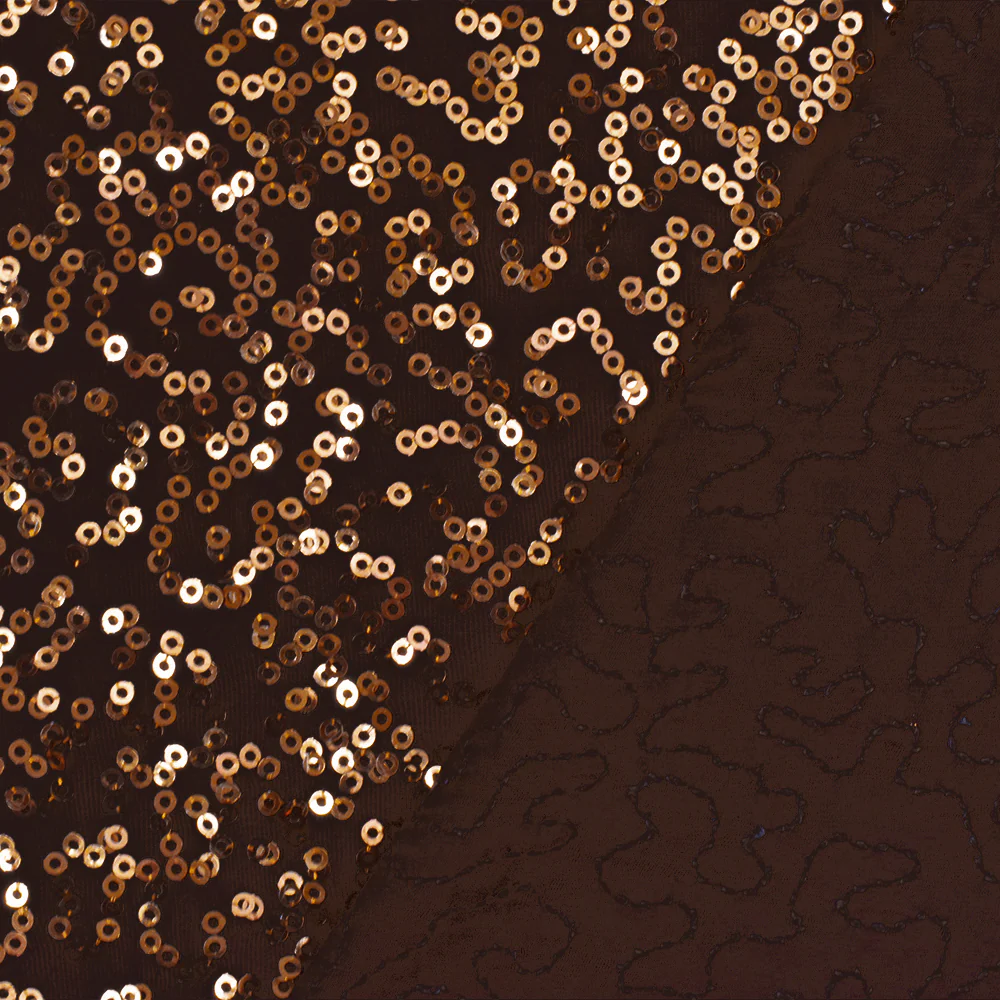 Chocolate Brown-Metallic Abstract Sequined Stretch Poly Jersey Knit Fabric - Image 2