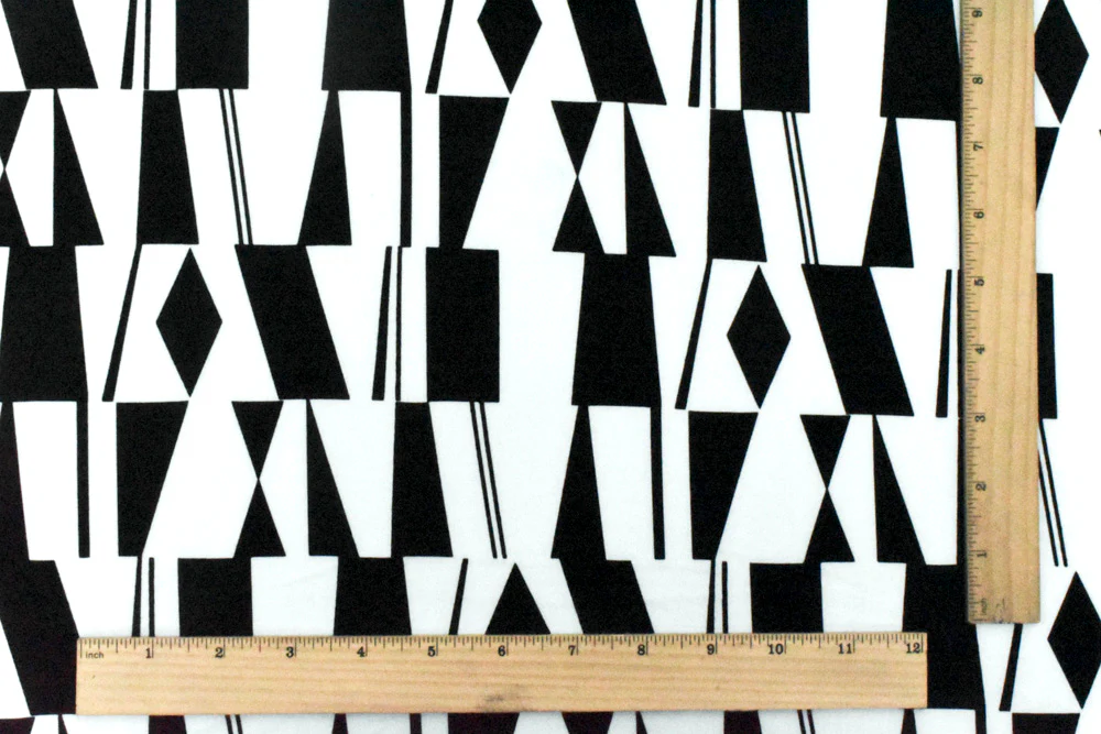 Classic Black-White Geometry Printed Stretch Polyester ITY Knit Fabric - Image 5