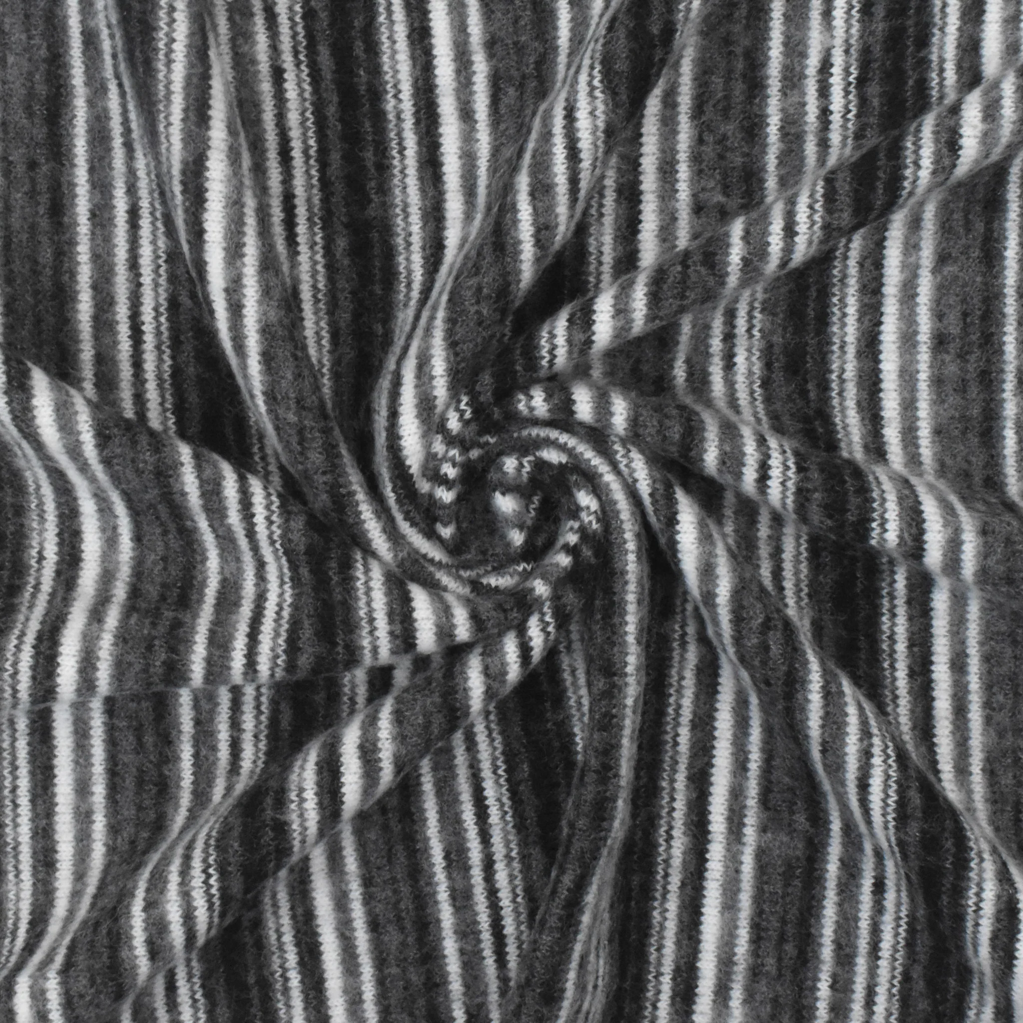 Classic Black-White-Gray Stripe Stretch Brushed Face Jersey Knit Fabric - Image 2