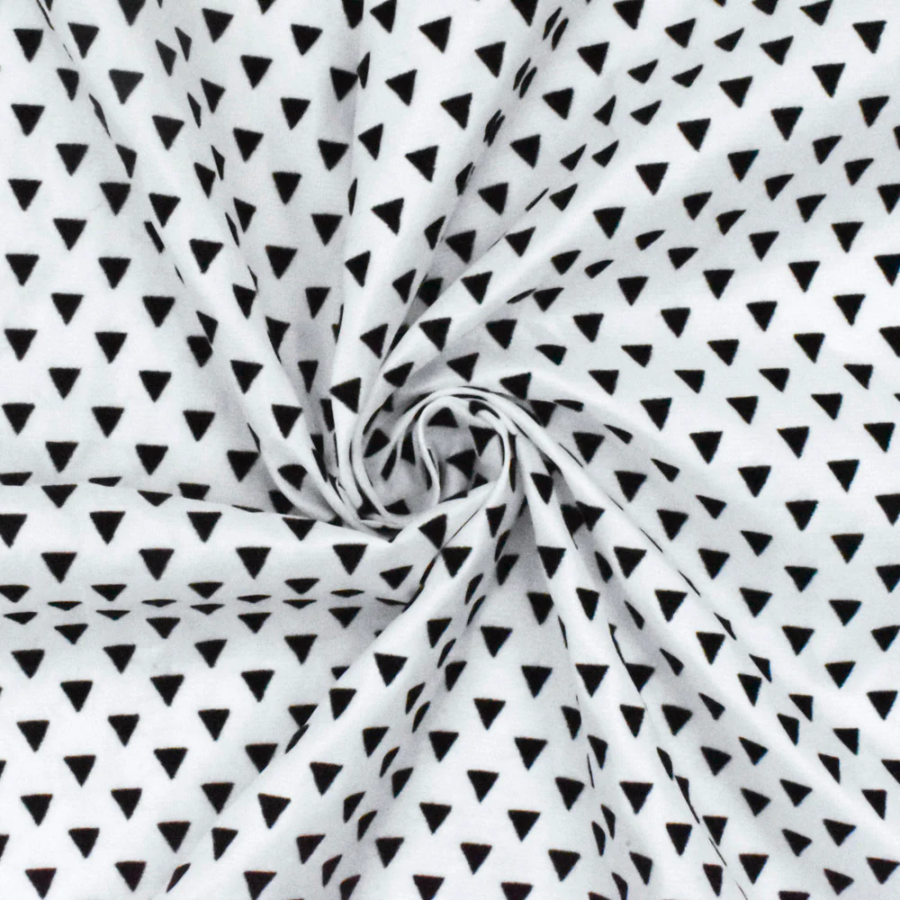 Classic Black-White Velvet Flocked Triangle Printed Ripstop Woven Fabric - Image 2