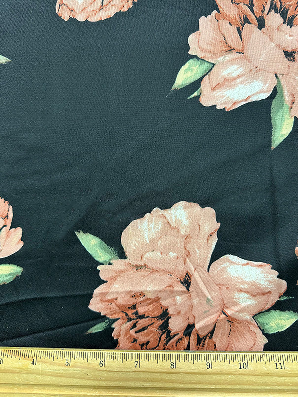 Clay and Black Multi Floral Print Scuba Knit Fabric - Image 3