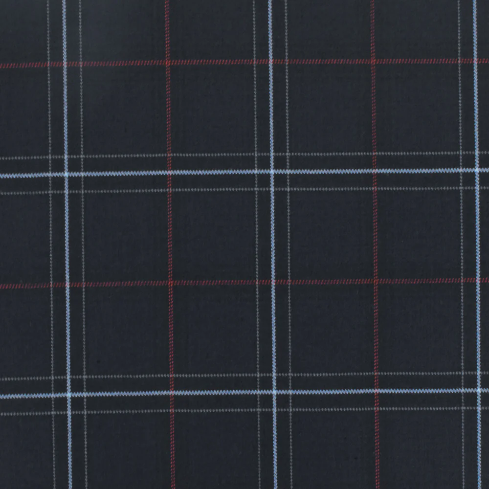 Cool Black-Soft Blue-Multi Plaid Wool-Poly Twill Woven Suiting Fabric