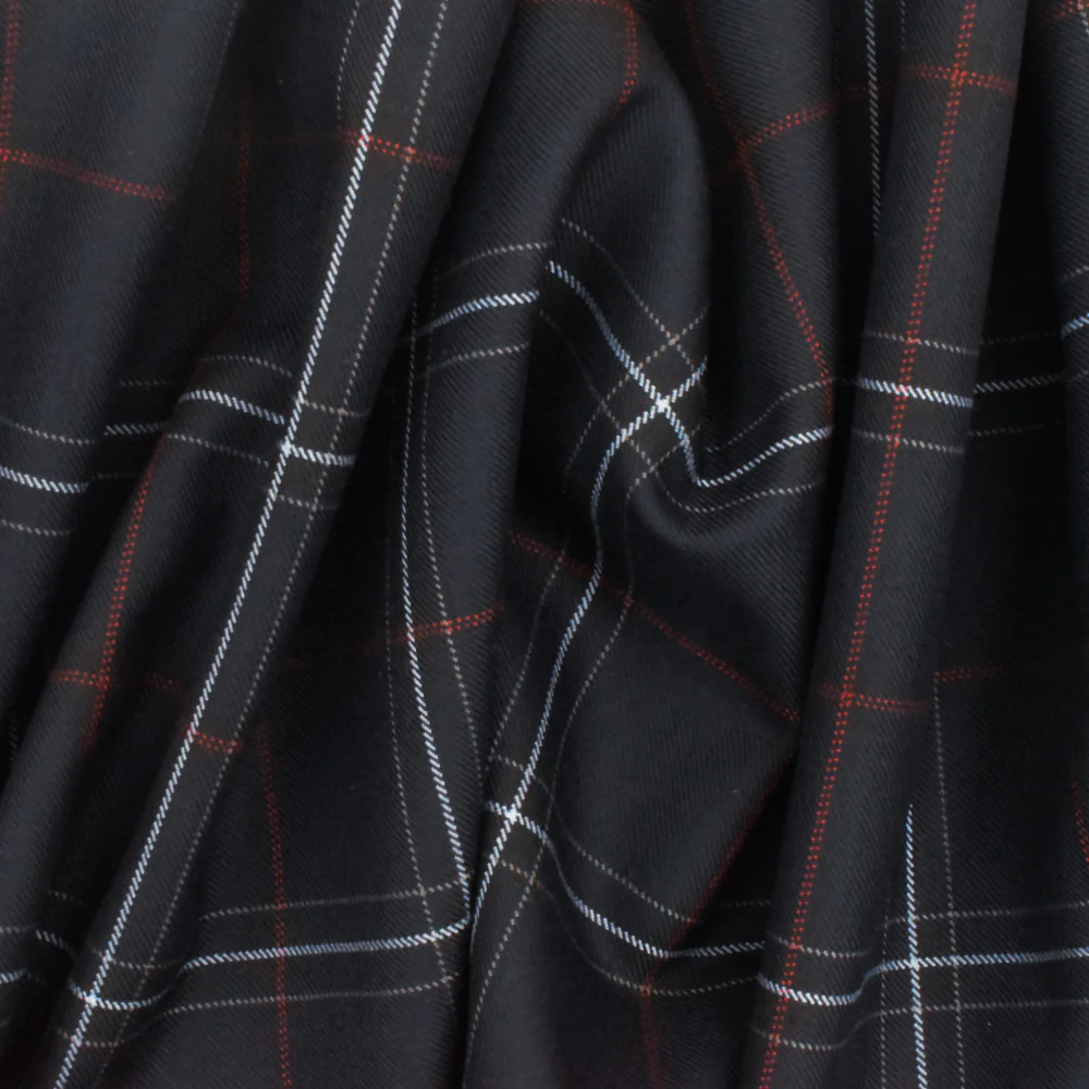 Cool Black-Soft Blue-Multi Plaid Wool-Poly Twill Woven Suiting Fabric - Image 3