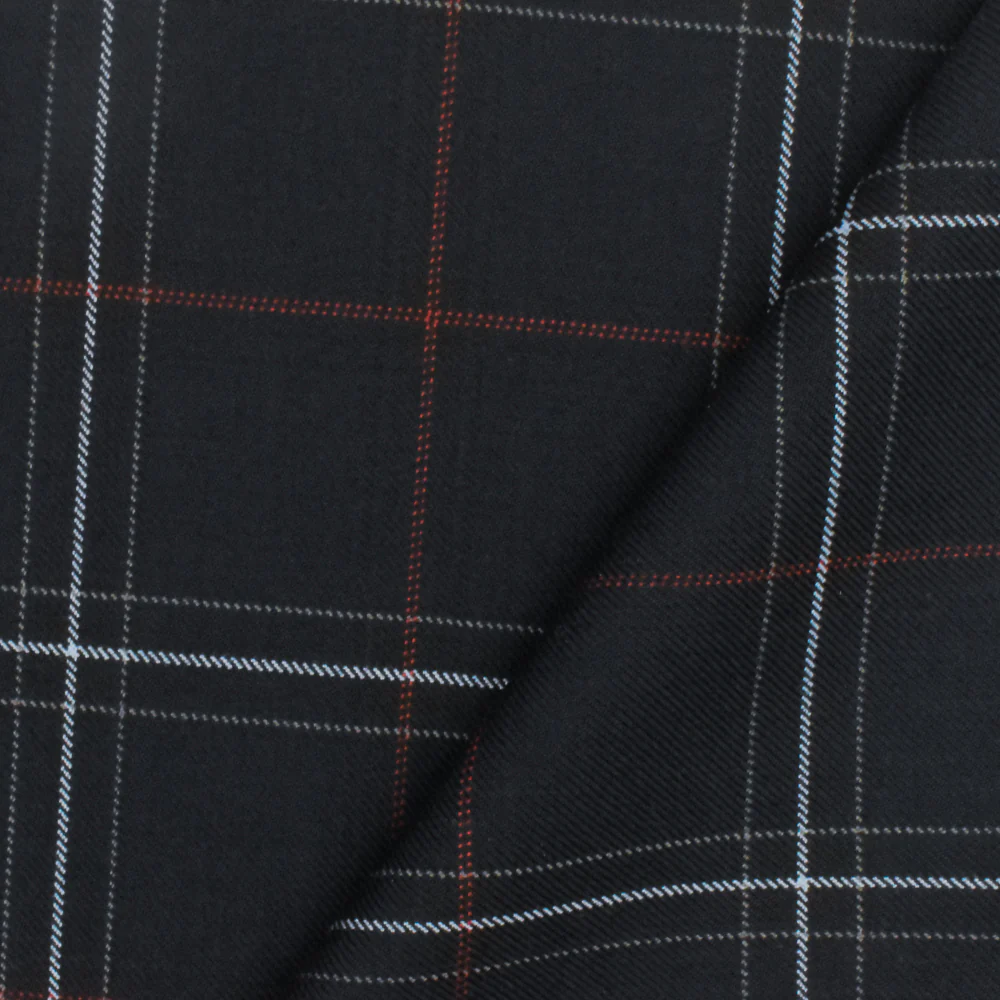 Cool Black-Soft Blue-Multi Plaid Wool-Poly Twill Woven Suiting Fabric - Image 4