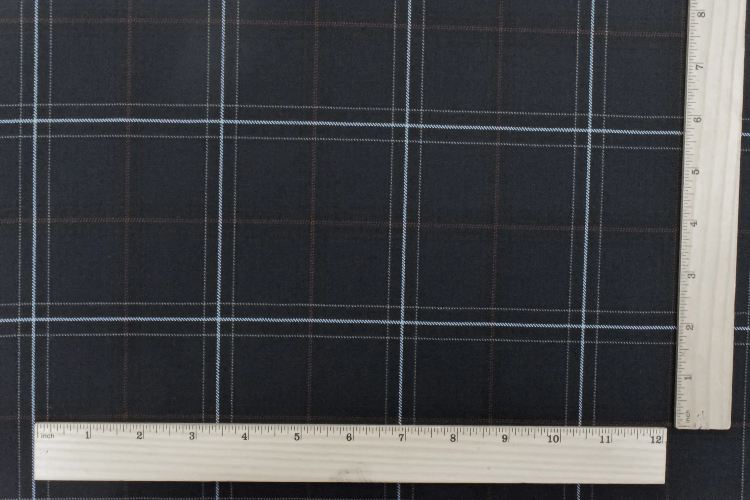Cool Black-Soft Blue-Multi Plaid Wool-Poly Twill Woven Suiting Fabric - Image 5