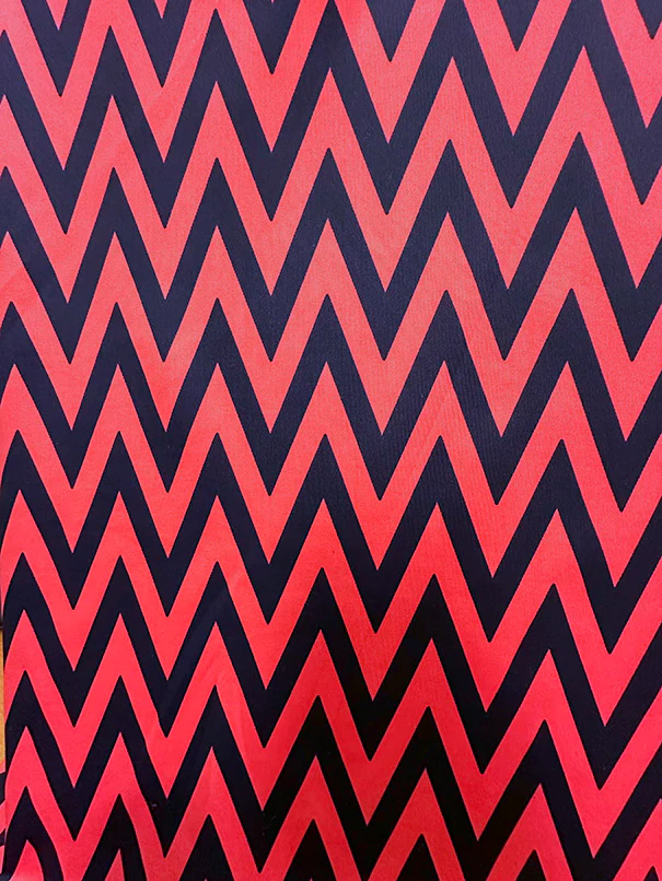 Coral and Navy Chevron Print Scuba Knit Fabric - Image 2