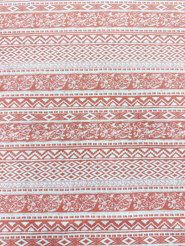 Coral and White Multi Stripe Print Rayon Challis Fabric - Image 2