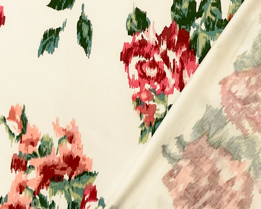Coral-Multi Poly Stretch Floral Ikat Print DB Jersey Knit Fabric - Image 2