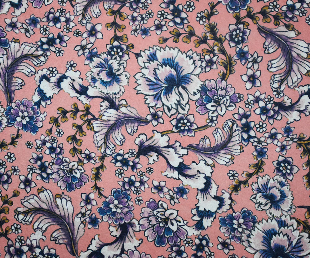 Coral Orange-Pink-Multi Floral Printed Pebble Chiffon Woven Fabric - Image 4