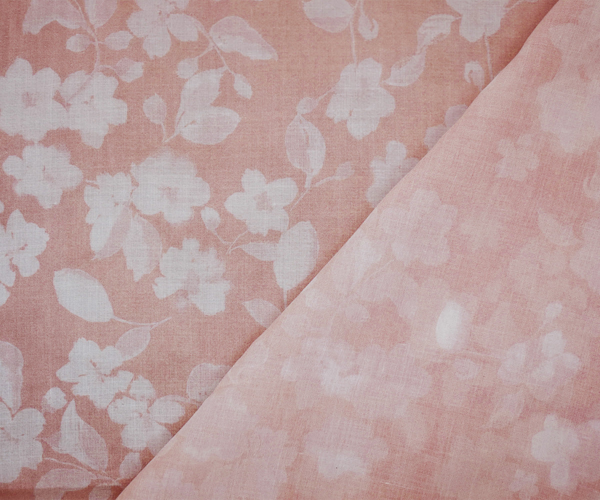 Coral Pink-White Famous Maker Cotton Floral Printed Lawn Woven Fabric - Image 3