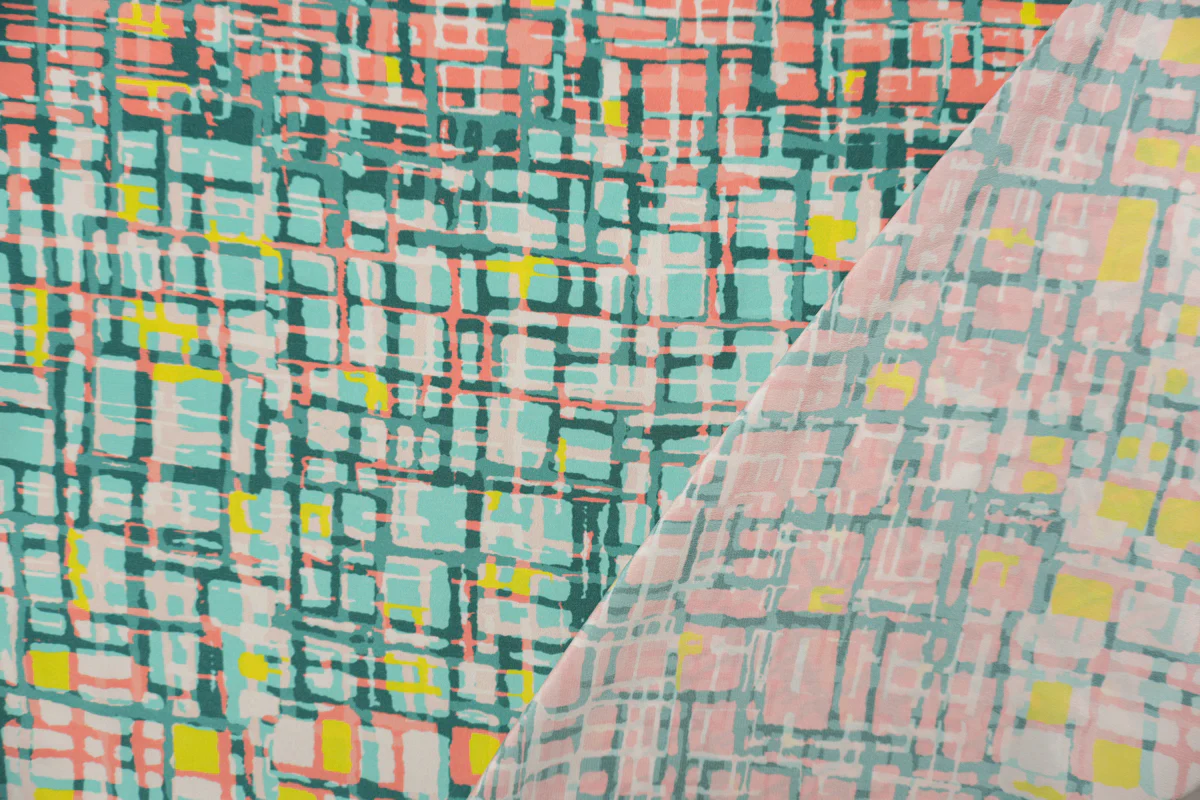 Coral Silk Abstract Geometric Printed Crepe De Chine Woven Fabric - Image 2