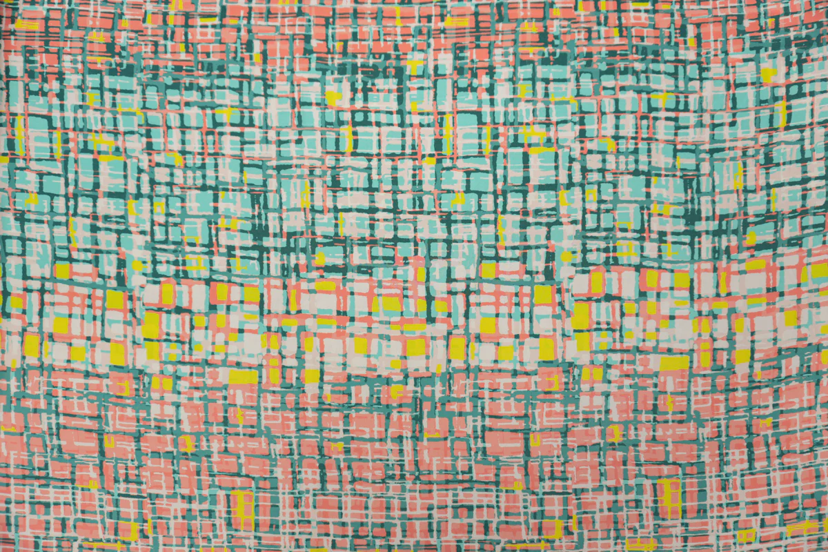 Coral Silk Abstract Geometric Printed Crepe De Chine Woven Fabric - Image 4