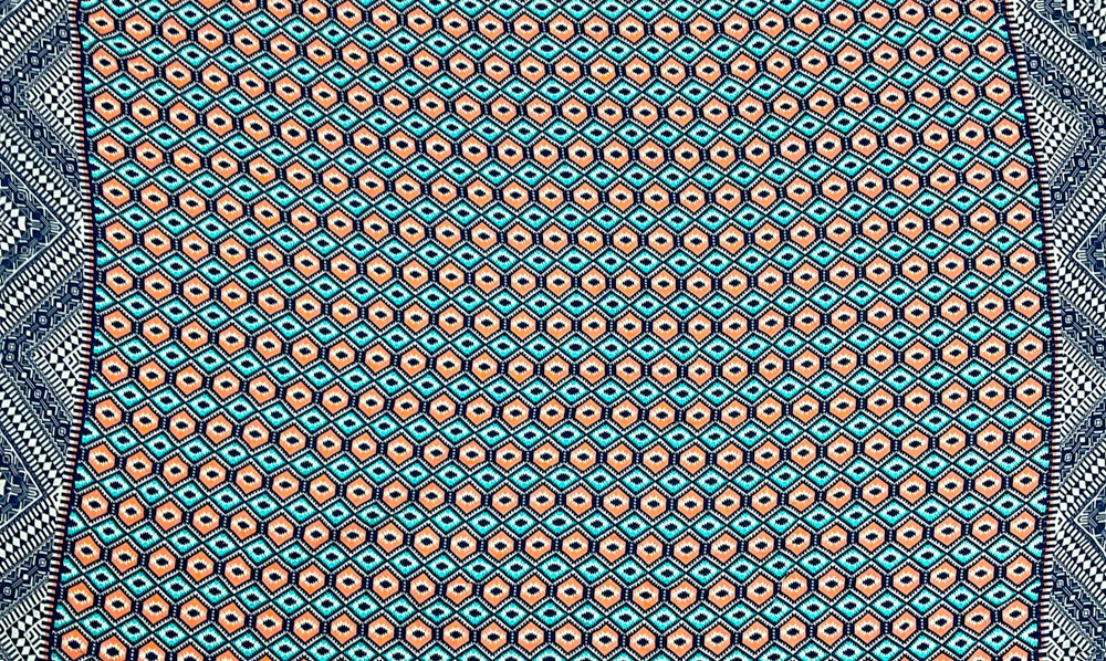 Coral-Teal-Multi Cotton Aztec Border Printed Dobby Woven Fabric - Image 2