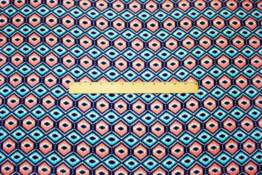 Coral-Teal-Multi Cotton Aztec Border Printed Dobby Woven Fabric - Image 4