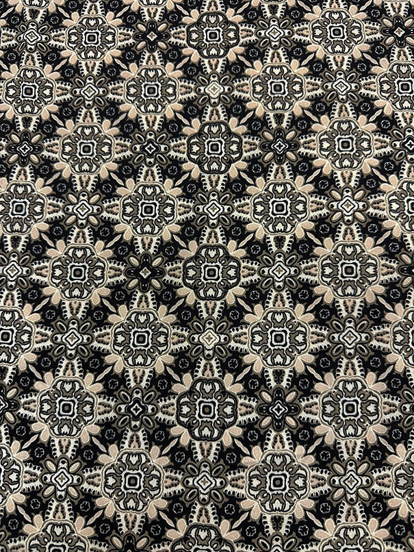 Cream and Black Multi Print Poly Georgette Fabric - Image 3